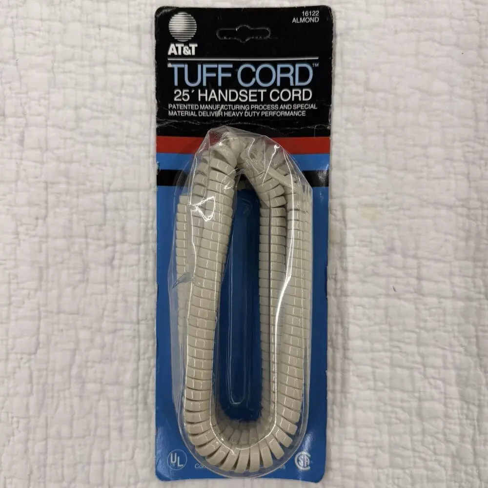 AT&T TUFF-CORD 25 ft Coiled Telephone Handset Cord, Beige 4P4C to 4P4C